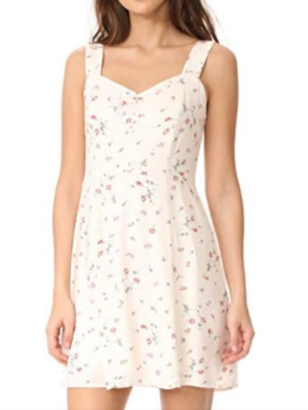 WAYF Sweet Floral Cream White Sweetheart Neck Mini Sheath Dress, Size M